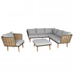 Gartengarnitur HWC-L31, Garnitur Lounge-Set Sofa Outdoor, Spun Poly Metall Poly-Rattan FSC-zertifiziert ~ hellgrau