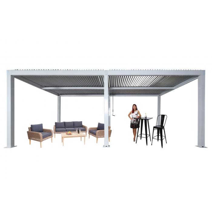 Pergola HWC-L46, Gartenpavillon Lamellen-Pavillon, 11cm-Aluminium-Gestell, Regenrinne sturmfest, 3x6m ~ wei