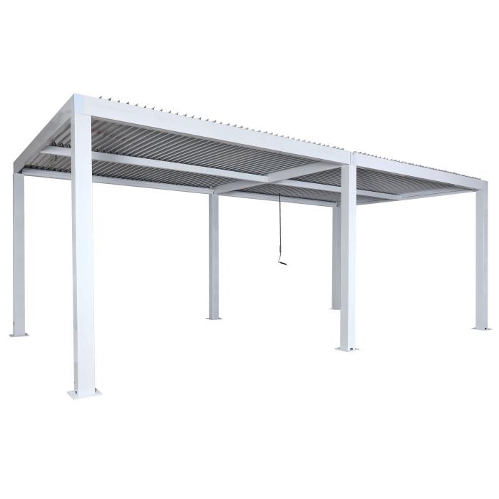 Pergola HWC-L46, Gartenpavillon Lamellen-Pavillon, 11cm-Aluminium-Gestell, Regenrinne sturmfest, 3x6m ~ wei