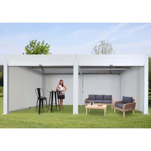 Pergola HWC-L46 mit 6x Seitenwand, Gartenpavillon Lamellen-Pavillon Rollo, 11cm-Alu-Gestell, sturmfest 3x6m ~ wei