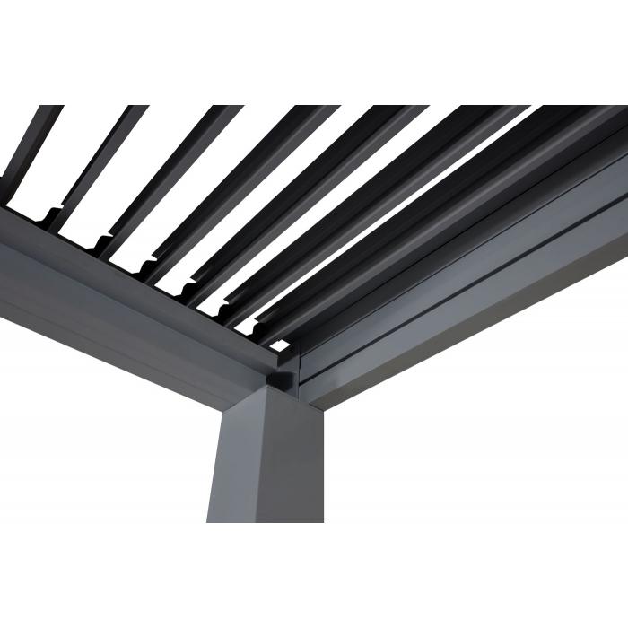 Pergola HWC-L46, Gartenpavillon Lamellen-Pavillon, 10cm-Aluminium-Gestell, Regenrinne sturmfest, 3x6m ~ anthrazit