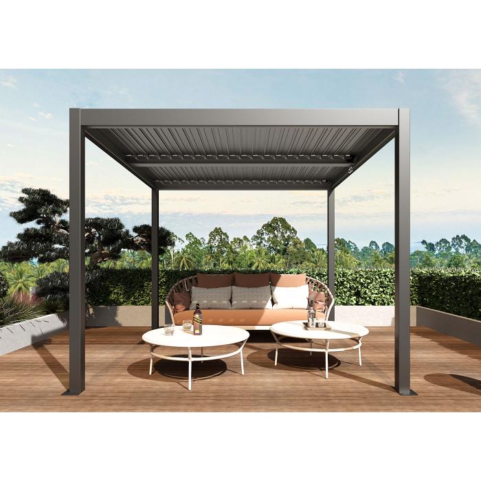 Pergola HWC-L46, Gartenpavillon Lamellen-Pavillon, 10cm-Aluminium-Gestell, Regenrinne sturmfest, 3x3m ~ anthrazit