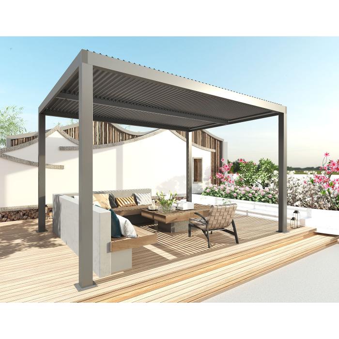 Pergola HWC-L46, Gartenpavillon Lamellen-Pavillon, 11cm-Aluminium-Gestell, Regenrinne sturmfest, 3x4m ~ anthrazit