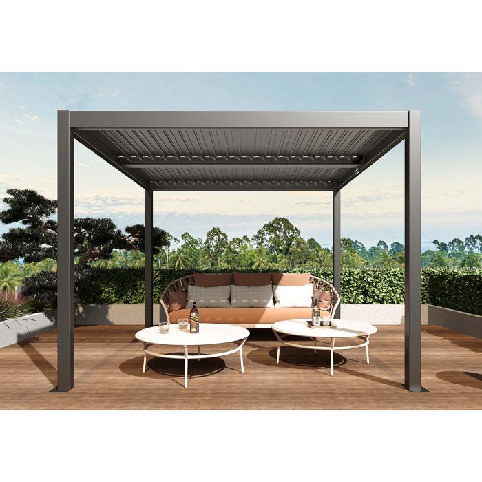 Pergola HWC-L46, Gartenpavillon Lamellen-Pavillon, 11cm-Aluminium-Gestell, Regenrinne sturmfest, 3x4m ~ anthrazit