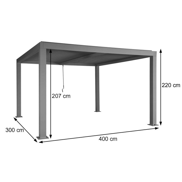 Pergola HWC-L46, Gartenpavillon Lamellen-Pavillon, 11cm-Aluminium-Gestell, Regenrinne sturmfest, 3x4m ~ anthrazit