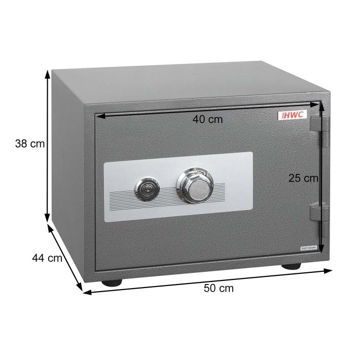 Tresor HWC-L48, feuerfest (60min) Safe Geldschrank Doppelbolzenverriegelung, 44kg Metall 38x50x44cm 19L ~ grau