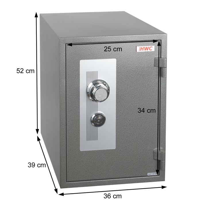 Tresor HWC-L48, feuerfest (60min) Safe Geldschrank Doppelbolzenverriegelung, 44kg Metall 52x36x39cm 20L ~ grau