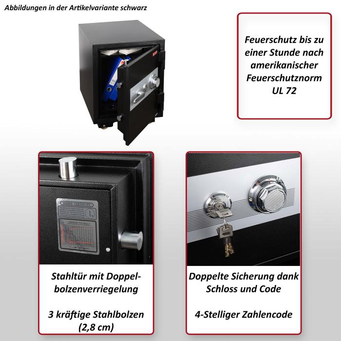 Defekte Ware (Ecken eingedrckt SK2) | Tresor HWC-L48, feuerfest (60min) Geldschrank, 72kg Metall 60x46x47cm 39L ~ grau