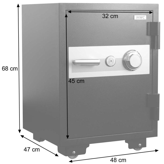 Tresor HWC-L48, feuerfest (60min) Safe Geldschrank Doppelbolzenverriegelung, 84kg Metall 68x48x47cm 48L ~ grau