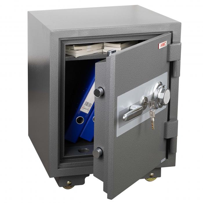 Defekte Ware (Ecken eingedrckt SK2) | Tresor HWC-L48, feuerfest (60min) Geldschrank, 72kg Metall 60x46x47cm 39L ~ grau