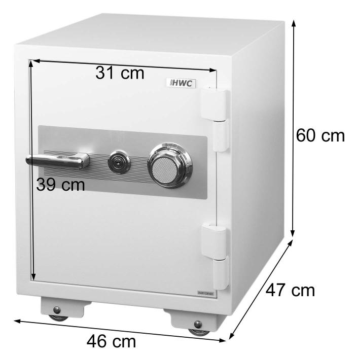 Tresor HWC-L48, feuerfest (60min) Safe Geldschrank  Doppelbolzenverriegelung, 72kg Metall 60x46x47cm 39L ~ weiß von Heute-Wohnen