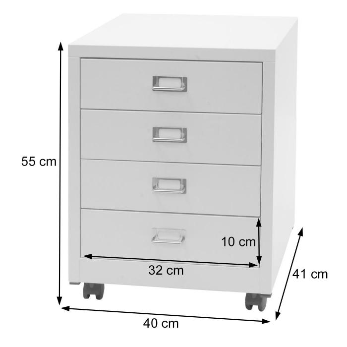 Rollcontainer HWC-L49, Schubladenschrank Stahlschrank Aktenschrank, Metall 55x40x41cm 4 Schubladen ~ wei