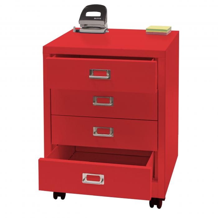 Rollcontainer HWC-L49, Schubladenschrank Stahlschrank Aktenschrank, Metall 55x40x41cm 4 Schubladen ~ rot