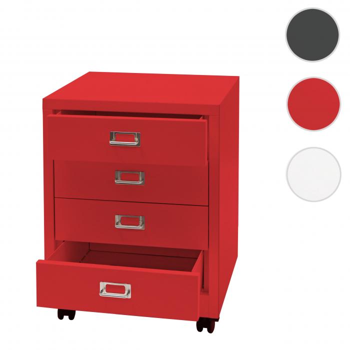 Rollcontainer HWC-L49, Schubladenschrank Stahlschrank Aktenschrank, Metall 55x40x41cm 4 Schubladen ~ rot