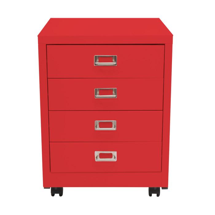 Rollcontainer HWC-L49, Schubladenschrank Stahlschrank Aktenschrank, Metall 55x40x41cm 4 Schubladen ~ rot