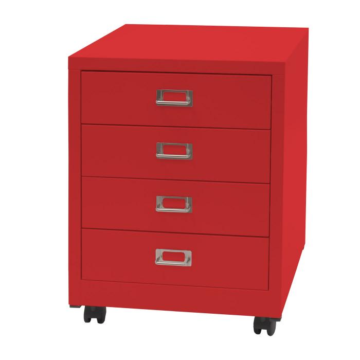 Rollcontainer HWC-L49, Schubladenschrank Stahlschrank Aktenschrank, Metall 55x40x41cm 4 Schubladen ~ rot