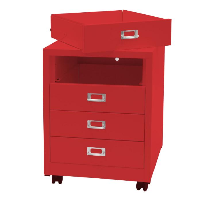 Rollcontainer HWC-L49, Schubladenschrank Stahlschrank Aktenschrank, Metall 55x40x41cm 4 Schubladen ~ rot