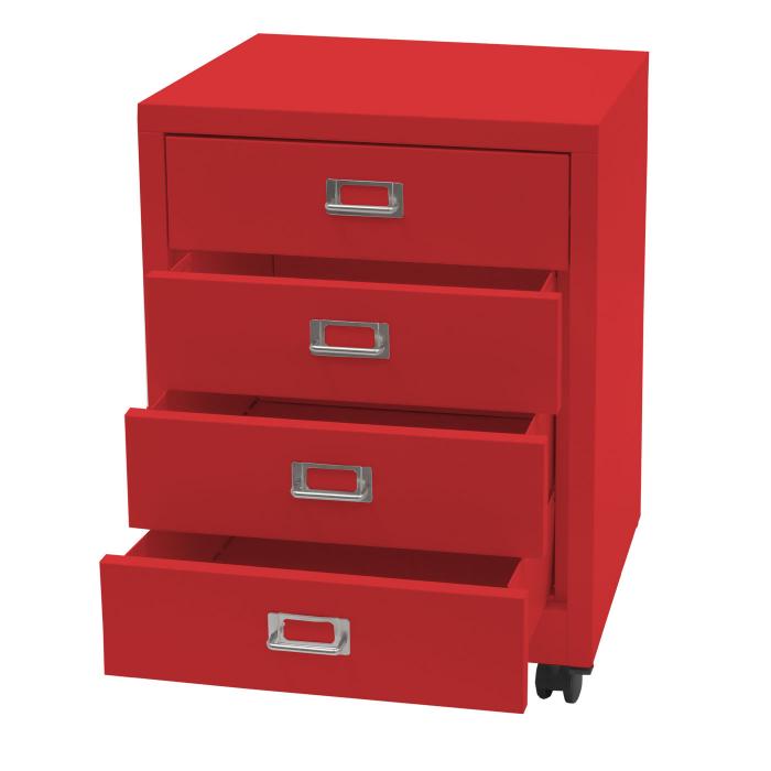 Rollcontainer HWC-L49, Schubladenschrank Stahlschrank Aktenschrank, Metall 55x40x41cm 4 Schubladen ~ rot