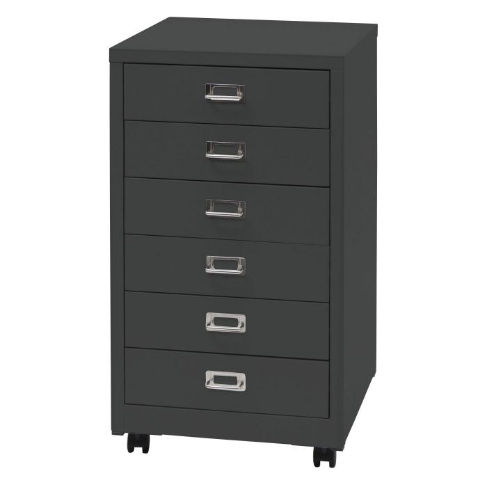 Rollcontainer HWC-L49, Schubladenschrank Stahlschrank Aktenschrank, Metall 75x40x41cm 6 Schubladen ~ dunkelgrau