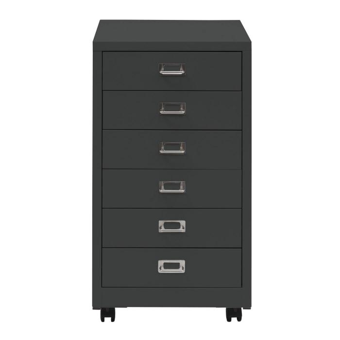 Rollcontainer HWC-L49, Schubladenschrank Stahlschrank Aktenschrank, Metall 75x40x41cm 6 Schubladen ~ dunkelgrau