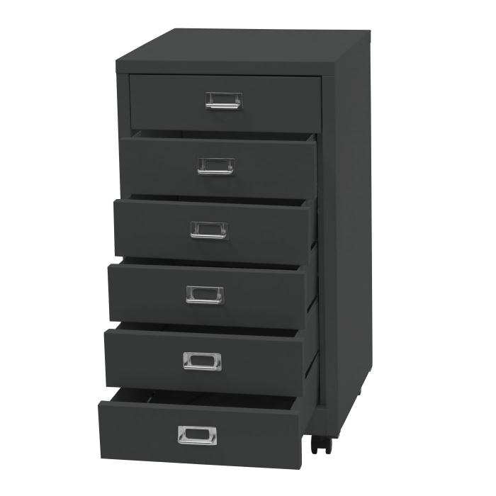 Rollcontainer HWC-L49, Schubladenschrank Stahlschrank Aktenschrank, Metall 75x40x41cm 6 Schubladen ~ dunkelgrau
