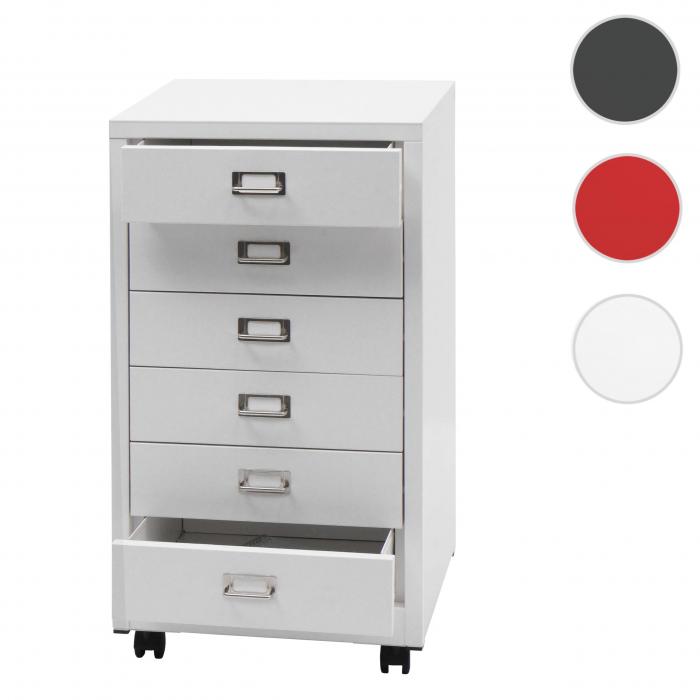 Rollcontainer HWC-L49, Schubladenschrank Stahlschrank Aktenschrank, Metall 75x40x41cm 6 Schubladen ~ wei