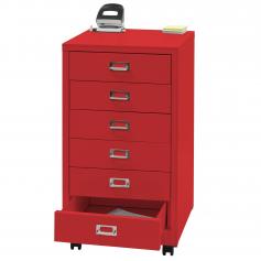 Rollcontainer HWC-L49, Schubladenschrank Stahlschrank Aktenschrank, Metall 75x40x41cm 6 Schubladen ~ rot