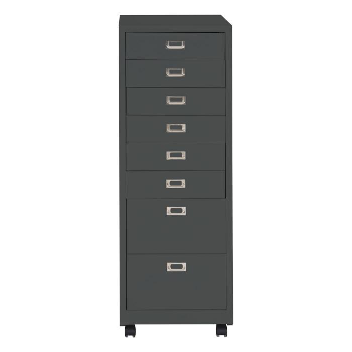 Rollcontainer HWC-L49, Schubladenschrank Stahlschrank Aktenschrank, Metall 115x40x41cm 8 Schubladen ~ dunkelgrau