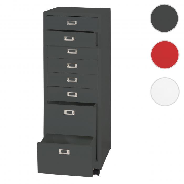 Rollcontainer HWC-L49, Schubladenschrank Stahlschrank Aktenschrank, Metall 115x40x41cm 8 Schubladen ~ dunkelgrau