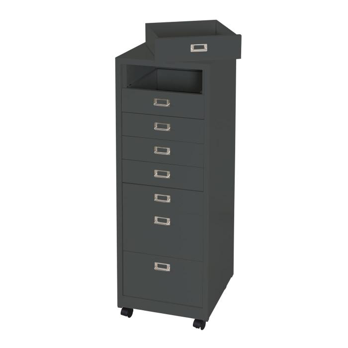 Rollcontainer HWC-L49, Schubladenschrank Stahlschrank Aktenschrank, Metall 115x40x41cm 8 Schubladen ~ dunkelgrau