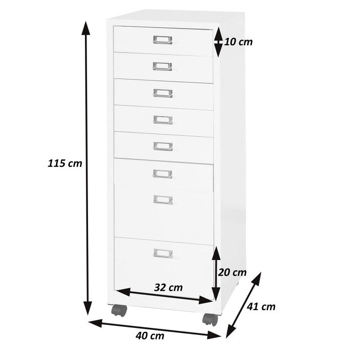 Rollcontainer HWC-L49, Schubladenschrank Stahlschrank Aktenschrank, Metall 115x40x41cm 8 Schubladen ~ wei