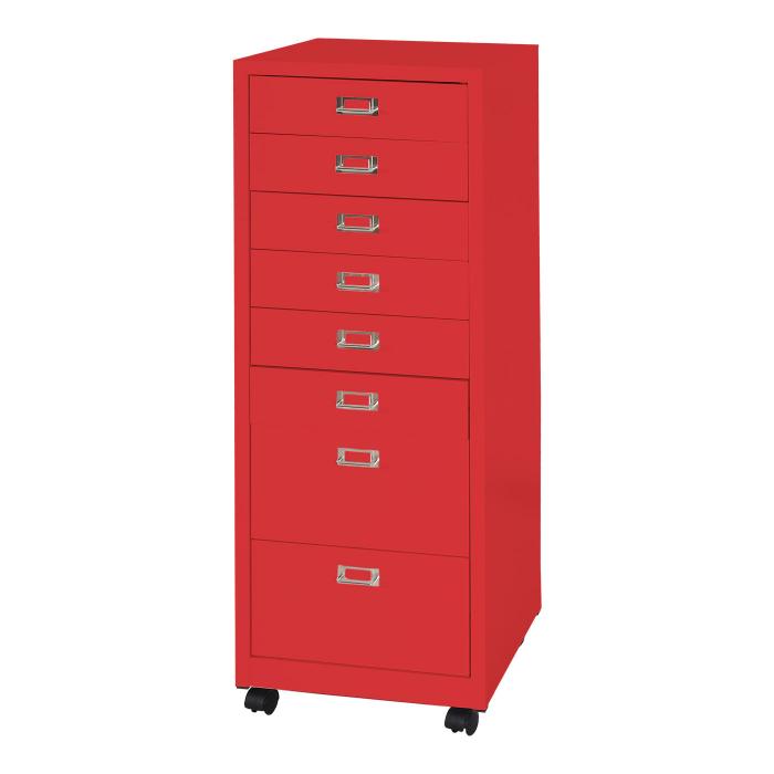 Rollcontainer HWC-L49, Schubladenschrank Stahlschrank Aktenschrank, Metall 115x40x41cm 8 Schubladen ~ rot