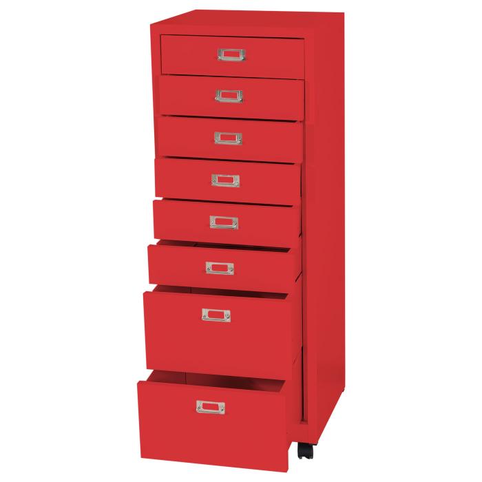 Rollcontainer HWC-L49, Schubladenschrank Stahlschrank Aktenschrank, Metall 115x40x41cm 8 Schubladen ~ rot