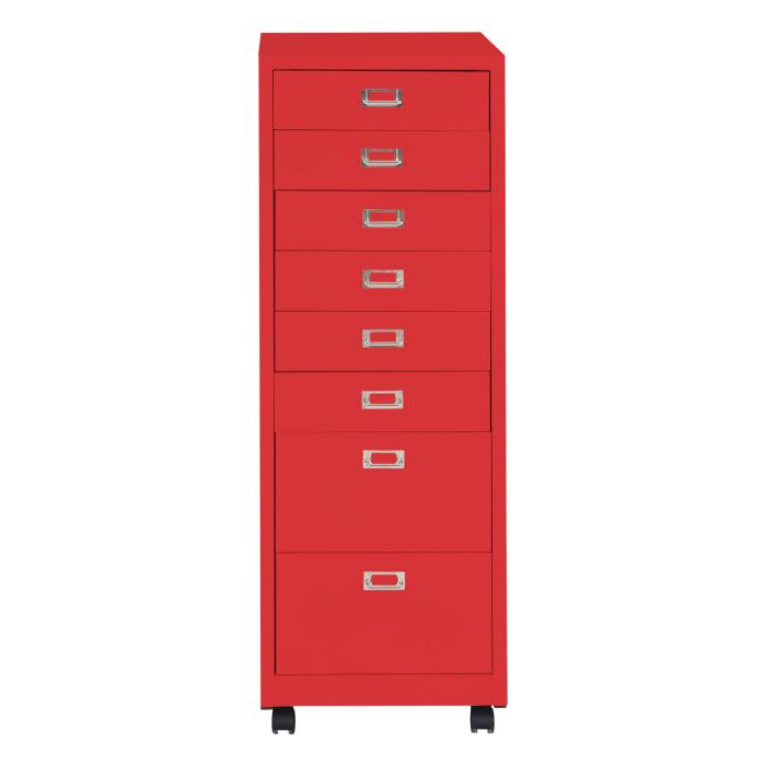 Rollcontainer HWC-L49, Schubladenschrank Stahlschrank Aktenschrank, Metall 115x40x41cm 8 Schubladen ~ rot