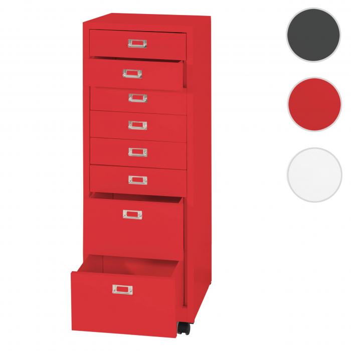 Rollcontainer HWC-L49, Schubladenschrank Stahlschrank Aktenschrank, Metall 115x40x41cm 8 Schubladen ~ rot