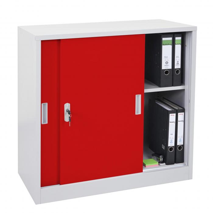 Aktenschrank Boston HWC-F41, Stahlschrank, mit Schiebetren 90x90x45cm ~ rot