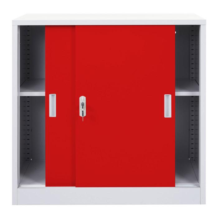 Aktenschrank Boston HWC-F41, Stahlschrank, mit Schiebetren 90x90x45cm ~ rot