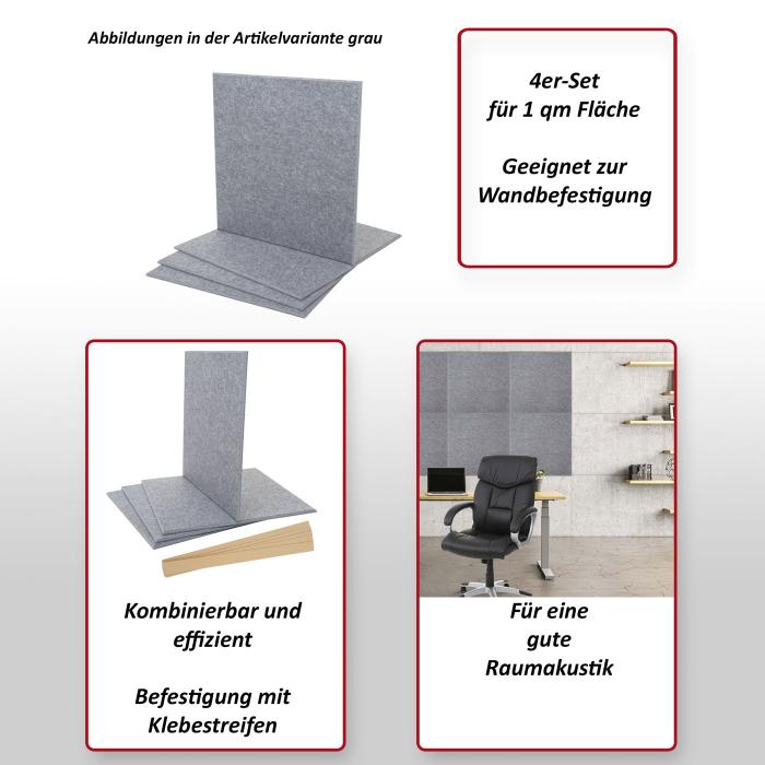 4er-Set Akustikwandpaneel HWC-L52, Wandpaneele Akustikplatten, schalldmmend 1qm Flche 50x50cm ~ hellbraun