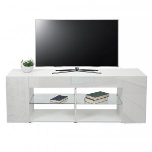 TV-Rack HWC-L36, TV-Board Fernsehtisch Lowboard TV-Schrank Kommode, Holz 50x144x40cm Staufach, hochglanz wei