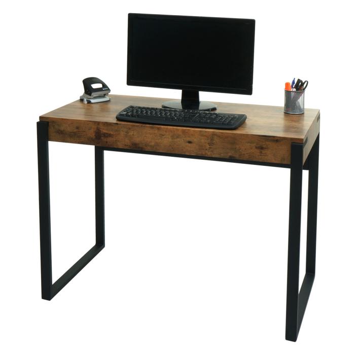 Schreibtisch HWC-L53, Brotisch Computertisch Arbeitstisch, Metall 100x54cm ~ dunkle Wildeiche