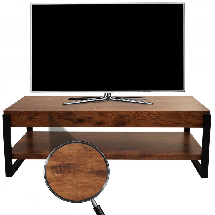 TV-Rack HWC-L53, Fernsehtisch Lowboard TV-Tisch, Metall 42x120x44cm ~ dunkle Wildeiche