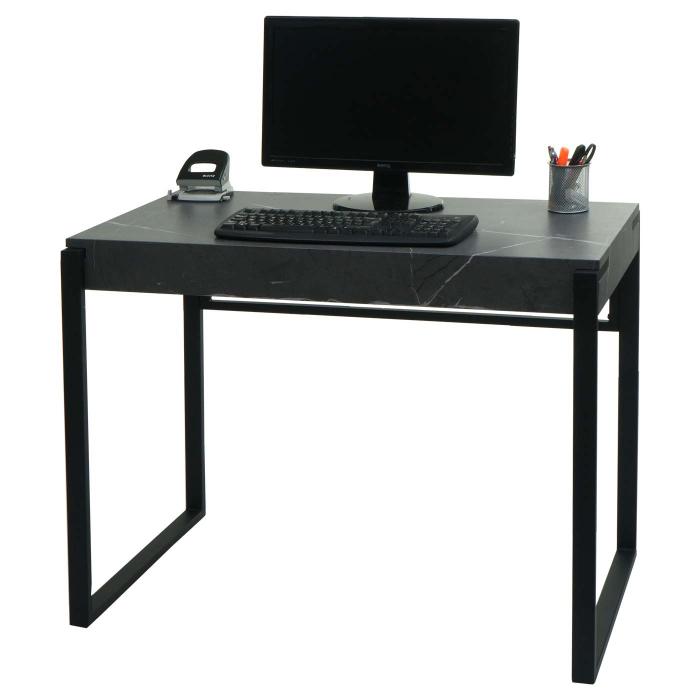Schreibtisch HWC-L53, Brotisch Computertisch Arbeitstisch, Metall 100x54cm ~ Marmor-Optik grau
