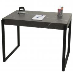 Schreibtisch HWC-L53, Bürotisch Computertisch Arbeitstisch, Metall 100x54cm ~ Marmor-Optik grau