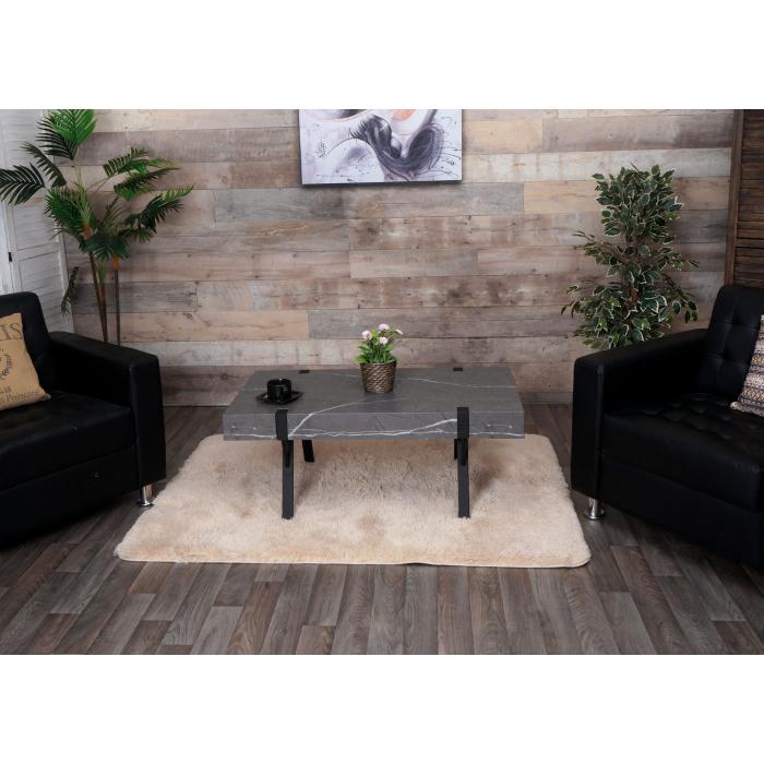 Couchtisch HWC-L54, Wohnzimmertisch Beistelltisch Sofatisch, Metall 43x110x60cm ~ Marmor-Optik grau