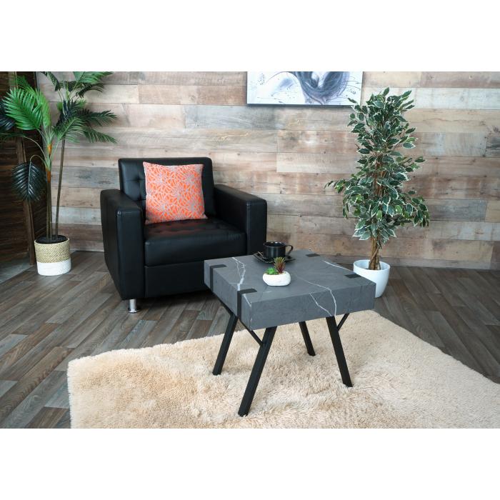 Beistelltisch HWC-L54, Kaffeetisch Nachttisch Loungetisch Couchtisch, Eisen MDF 50x55x50cm ~ Marmor-Optik grau