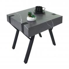 Beistelltisch HWC-L54, Kaffeetisch Nachttisch Loungetisch Couchtisch, Eisen MDF 50x55x50cm ~ Marmor-Optik grau