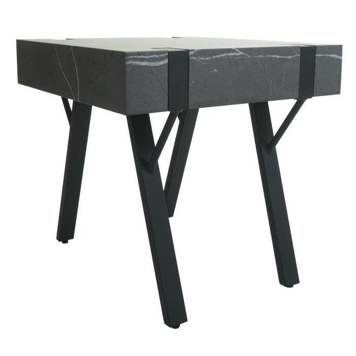 Beistelltisch HWC-L54, Kaffeetisch Nachttisch Loungetisch Couchtisch, Eisen MDF 50x55x50cm ~ Marmor-Optik grau
