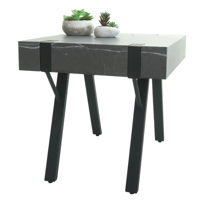 Beistelltisch HWC-L54, Kaffeetisch Nachttisch Loungetisch Couchtisch, Eisen MDF 50x55x50cm ~ Marmor-Optik grau