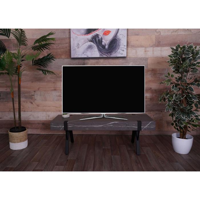 TV-Rack HWC-L54, Fernsehtisch Lowboard TV-Tisch, Metall 42x120x40cm ~ Marmor-Optik grau