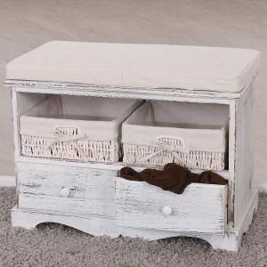 Sitzbank Kommode mit 2 Krben 42x62x33cm, Shabby-Look, Vintage ~ wei